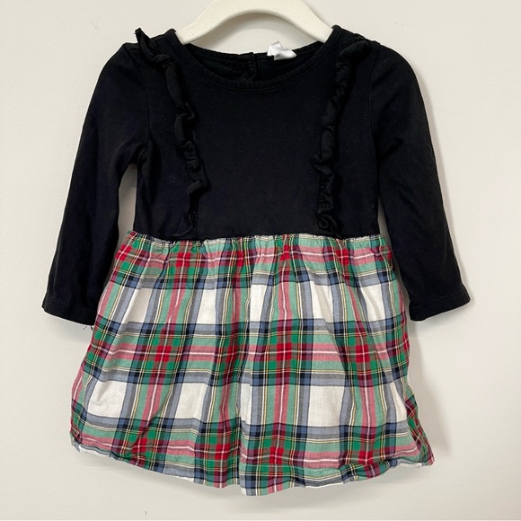 Baby GAP Black & Holiday Tartan Plaid Long Sleeve Dress Girls Size 12-18 Months - Picture 2 of 5
